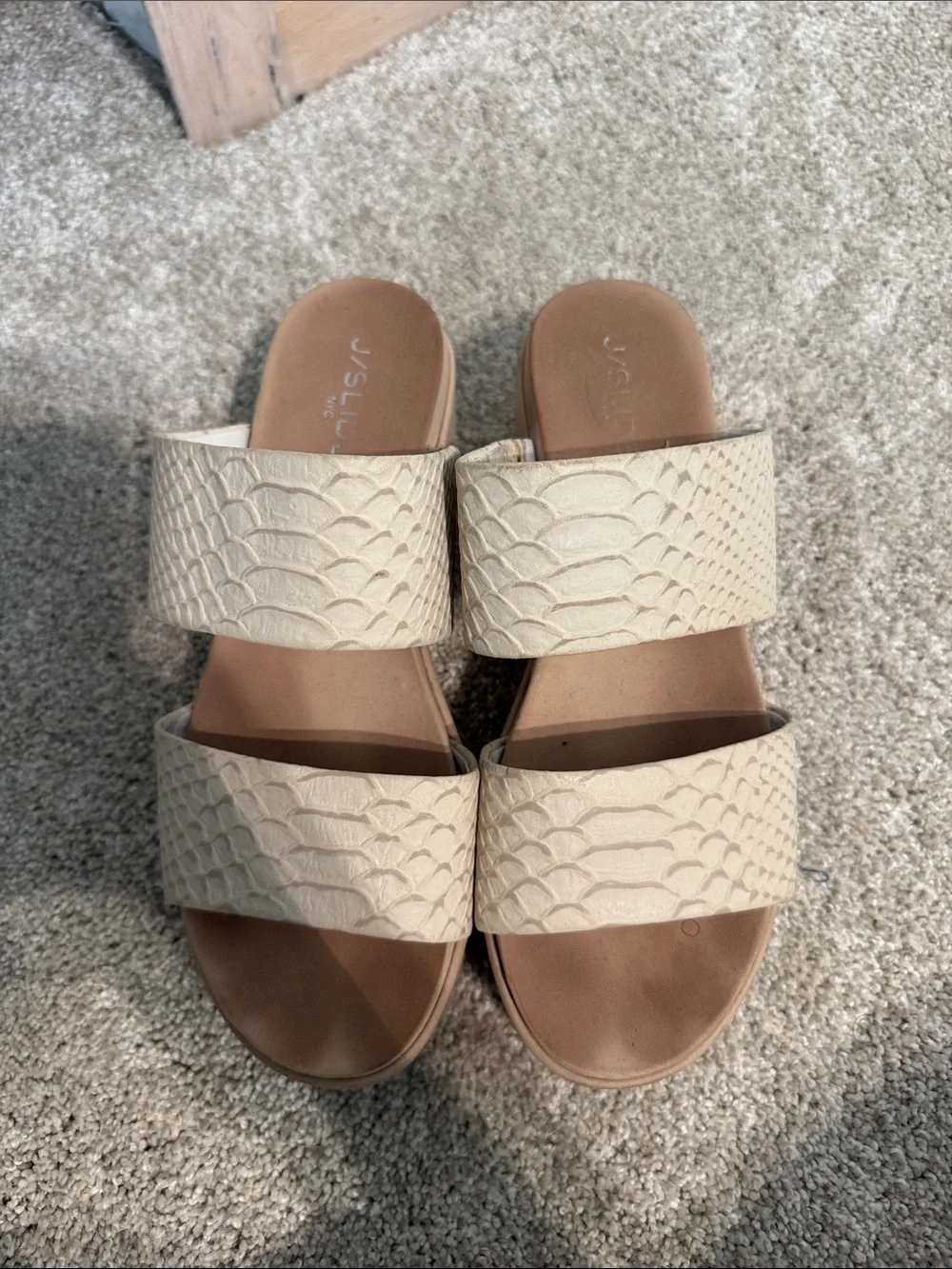 Wedge Slide Sandals in Cream with Textured Straps